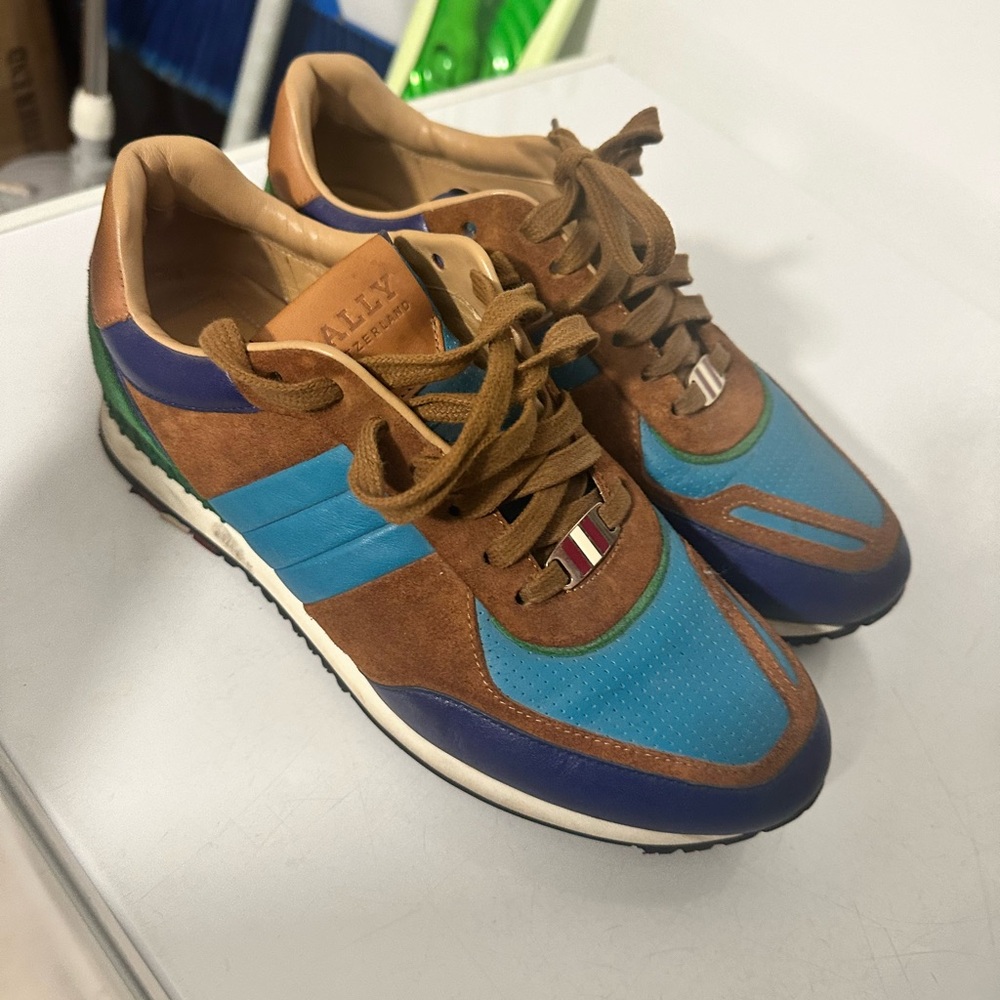 Bally Brown and Blue Retro Sneakers with Suede Accents